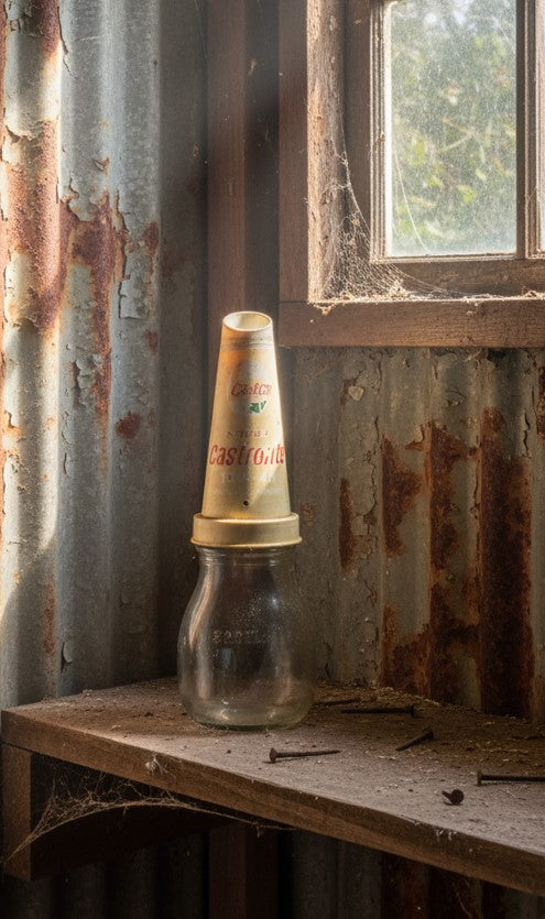 'Super' Castrolite Glass Oil Bottle with Plastic Pourer