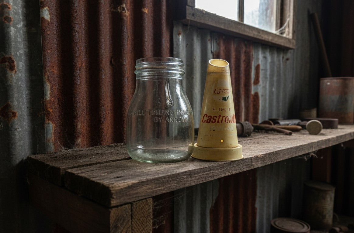 'Super' Castrolite Glass Oil Bottle with Plastic Pourer