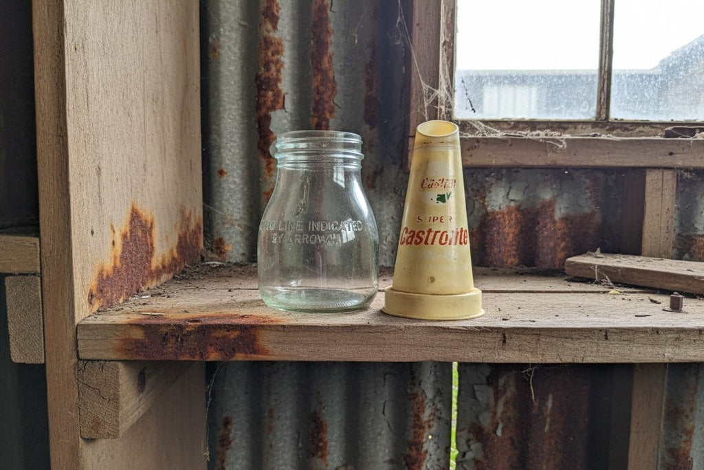 'Super' Castrolite Glass Oil Bottle with Plastic Pourer